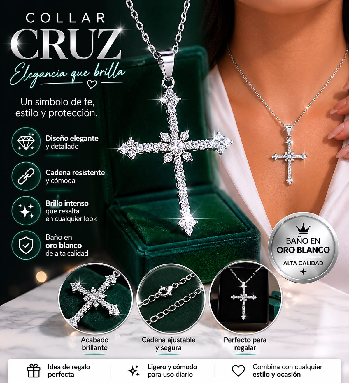 Collar Cruz de Fe ✨ | Baño en Oro Blanco Premium