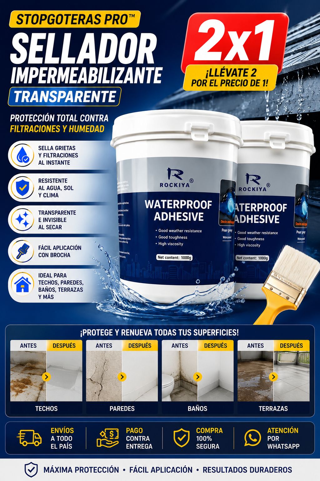 🥇 STOPGOTERAS PRO™ 💧 Sellador Impermeabilizante Transparente 2x1